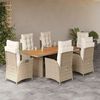 vidaXL 7 Piece Garden Dining Set with Cushions Beige Poly Rattan