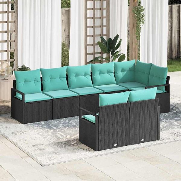 vidaXL Garden Sofa Set with Cushion 8 pcs Black and Turquoise