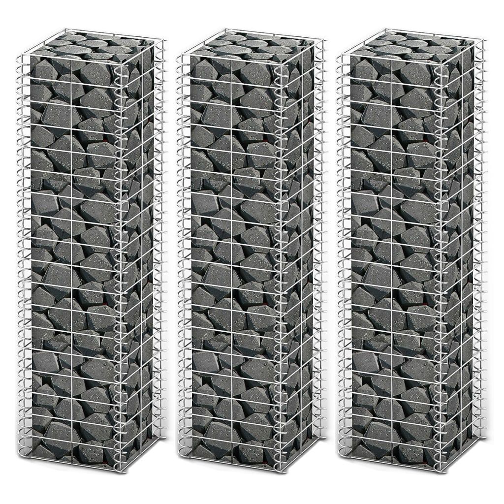 vidaXL Gabion Set 3 pcs Galvanised Wire 25 x 25 x 100 cm