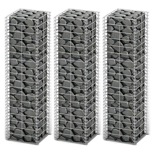 vidaXL Gabion Set 3 pcs Galvanised Wire 25 x 25 x 100 cm