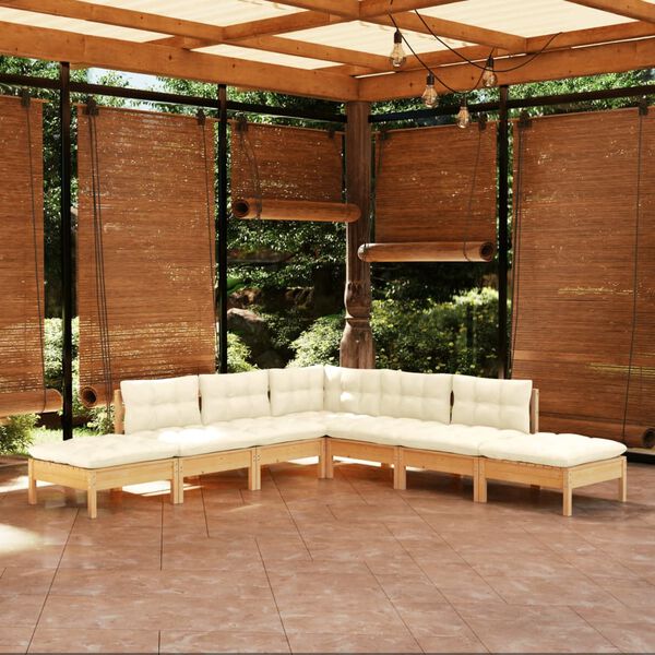 vidaXL 7 Piece Garden Lounge Set with Cream Cushions Pinewood