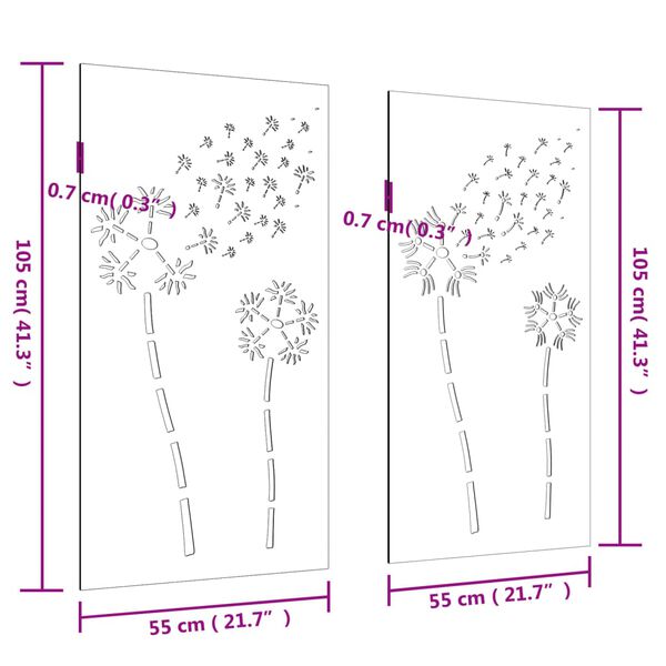 vidaXL Garden Wall Decorations 2pcs 105x55cm Corten Steel Flower Design