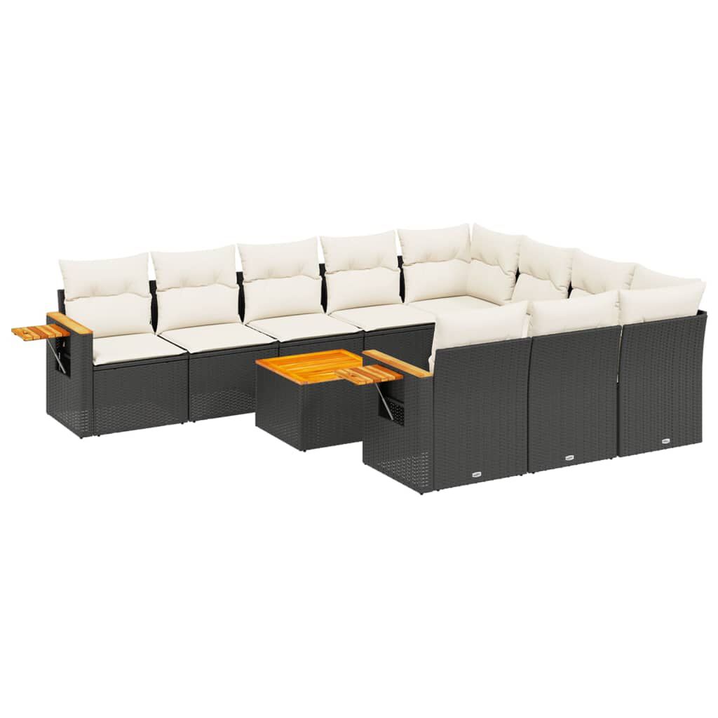 vidaXL 11 Piece Garden Sofa Set with Cushions Black Poly Rattan