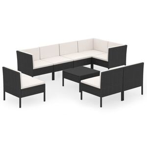 vidaXL 9 Piece Garden Lounge Set with Cushions Poly Rattan Black