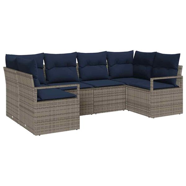 vidaXL Sofa Set with Cushion 6 pcs Grey Poly Rattan
