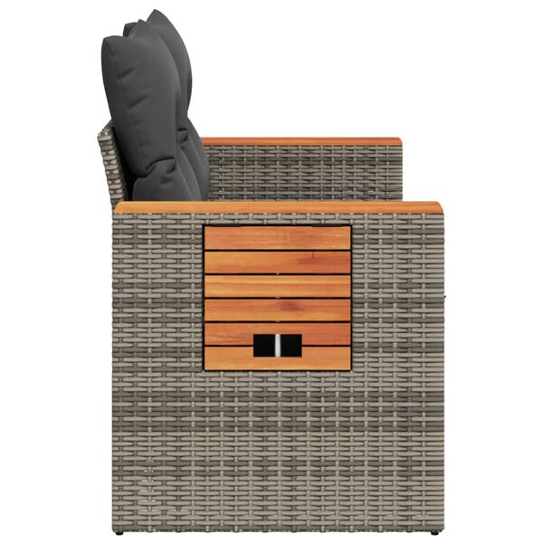 vidaXL Garden Sofa with Cushions 2-Seater Grey Poly Rattan