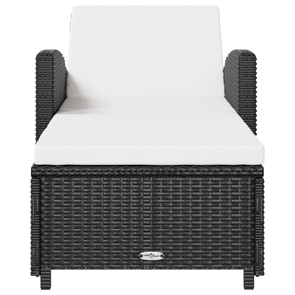 vidaXL Sun Lounger with Cream White Cushion Poly Rattan Black