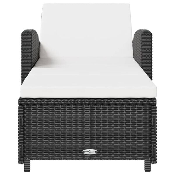 vidaXL Sun Lounger with Cream White Cushion Poly Rattan Black