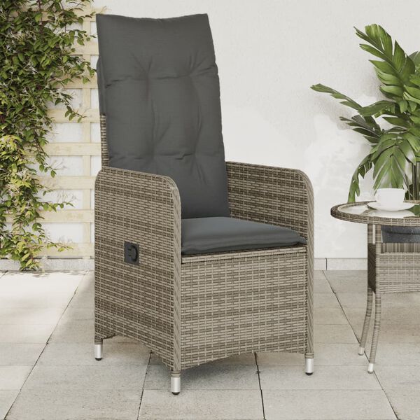 vidaXL Reclining Garden Chair with Cushions Grey Poly Rattan