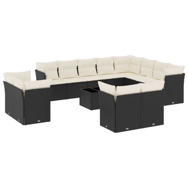 vidaXL 13 Piece Garden Sofa Set with Cushions Black Poly Rattan