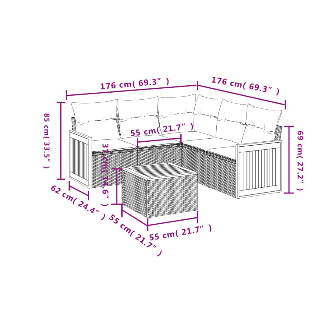 vidaXL 6 Piece Garden Sofa Set with Cushions Beige Poly Rattan