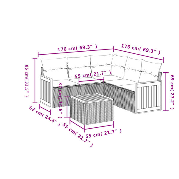 vidaXL 6 Piece Garden Sofa Set with Cushions Beige Poly Rattan