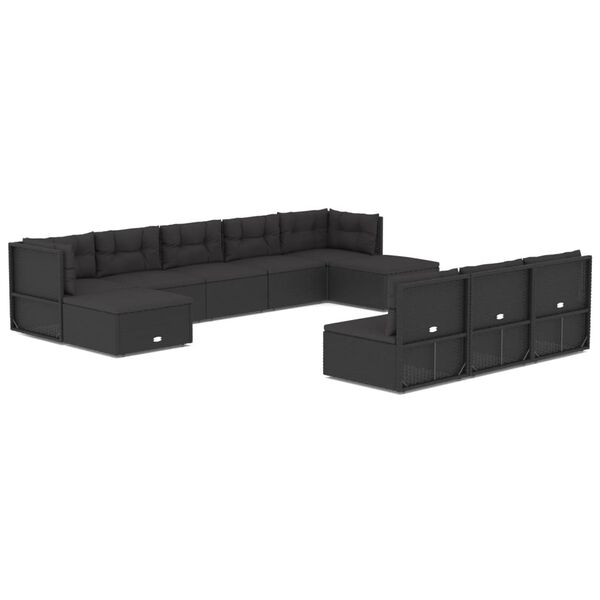 vidaXL 10 Piece Outdoor Sofa Set with Cushions Black Poly Rattan