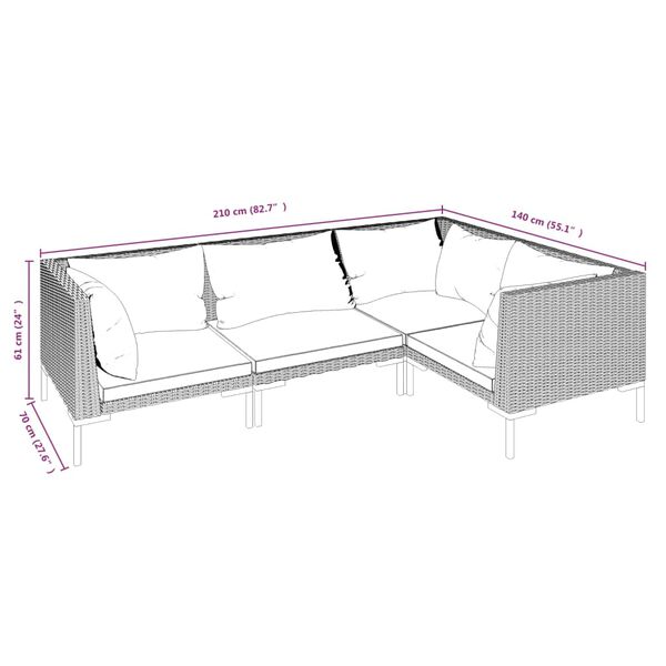 vidaXL 4 Piece Garden Lounge Set with Cushions Poly Rattan Dark Grey