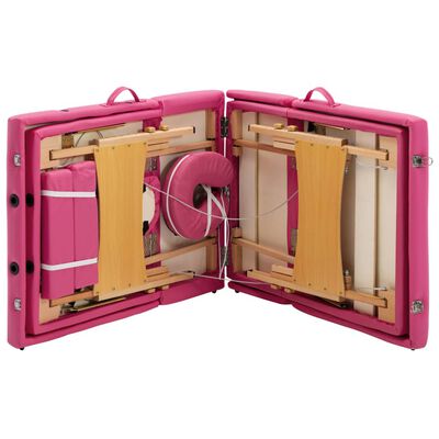 vidaXL Foldable Massage Table 4 Zones Wood Pink
