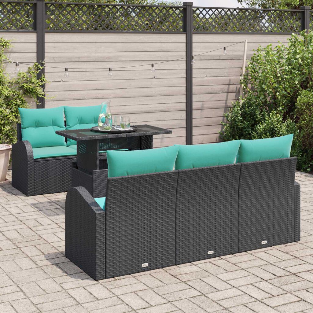 vidaXL 6 Piece Garden Sofa Set with Cushions Black Poly Rattan