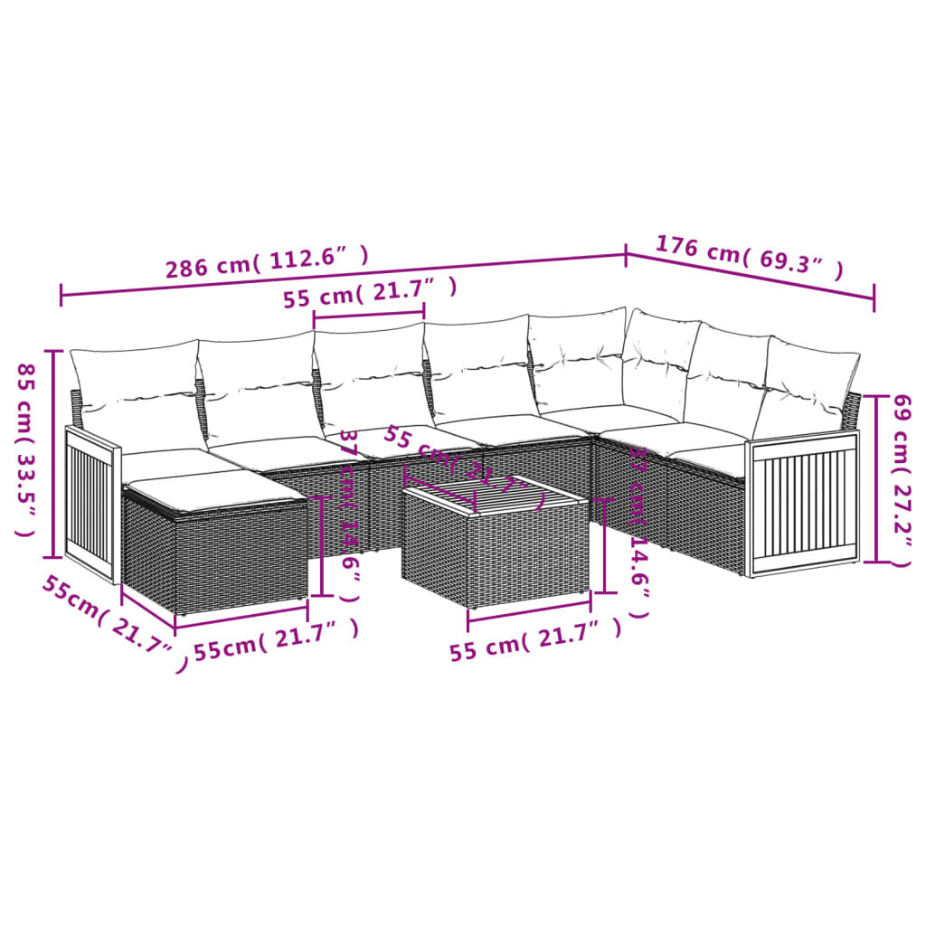 vidaXL 9 Piece Garden Sofa Set with Cushions Black Poly Rattan