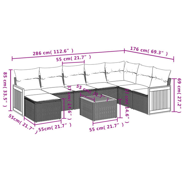 vidaXL 9 Piece Garden Sofa Set with Cushions Black Poly Rattan