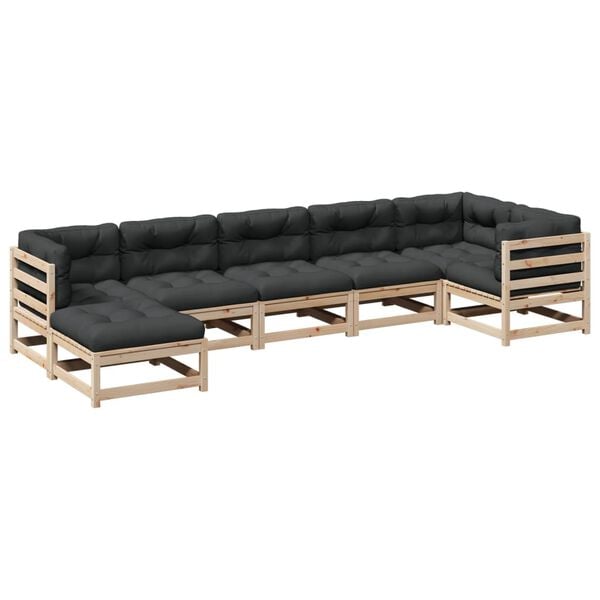 vidaXL 7 Piece Garden Sofa Set with Cushions Solid Wood Pine