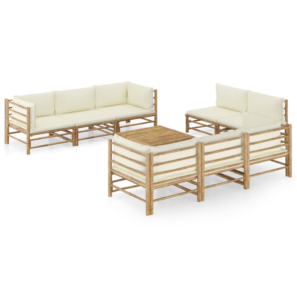 vidaXL 9 Piece Garden Lounge Set with Cream White Cushions Bamboo