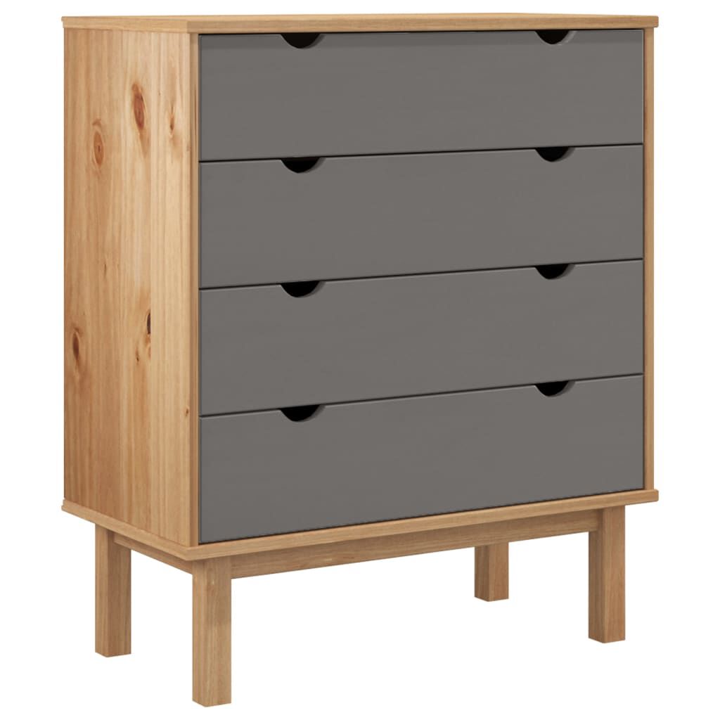 vidaXL Drawer Cabinet OTTA Brown&Grey 76.5x39.5x90cm Solid Wood Pine