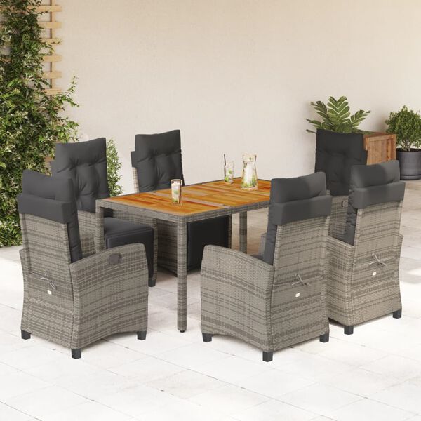 vidaXL 7 Piece Garden Dining Set with Cushions Grey Poly Rattan