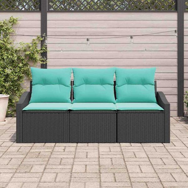 vidaXL Sofa Set with Cushion 3 pcs Black Poly Rattan