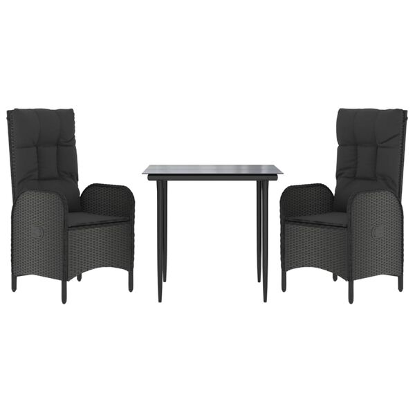 vidaXL 3 Piece Garden Dining Set with Cushions Black Poly Rattan