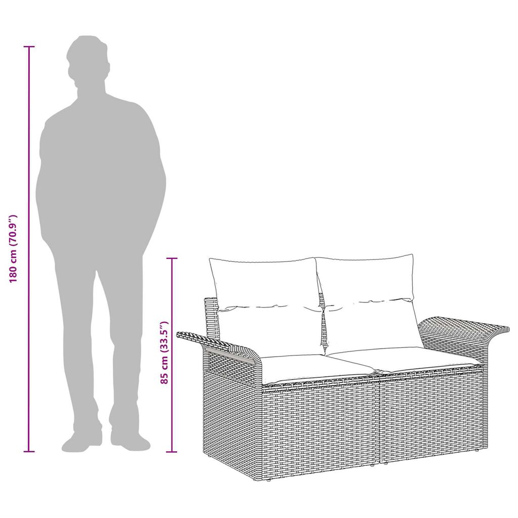 vidaXL 2-Seater Garden Sofa with Storage&Cushions Black Poly Rattan