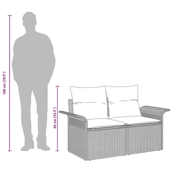 vidaXL 2-Seater Garden Sofa with Storage&Cushions Black Poly Rattan