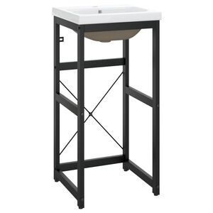 vidaXL Bathroom Washbasin Frame with Built-in Basin Black Iron