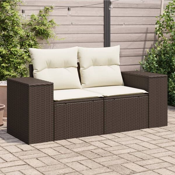 vidaXL Garden Sofa with Cushions 2-Seater Brown Poly Rattan