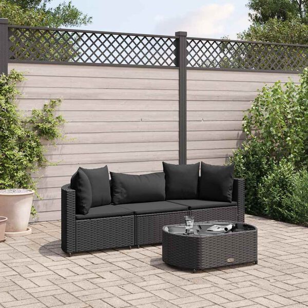 vidaXL 4 Piece Garden Sofa Set with Cushions Black Poly Rattan