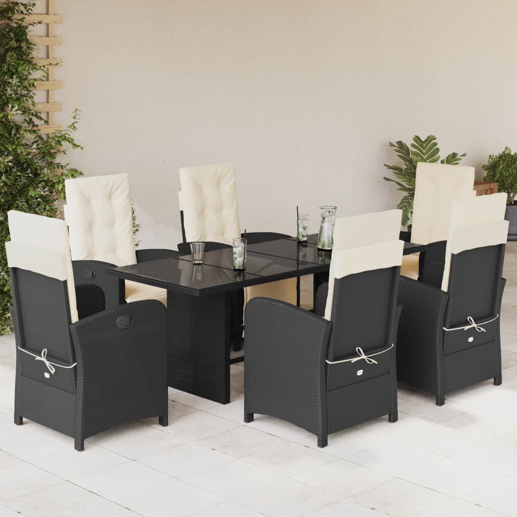 vidaXL 7 Piece Garden Dining Set with Cushions Beige Poly Rattan