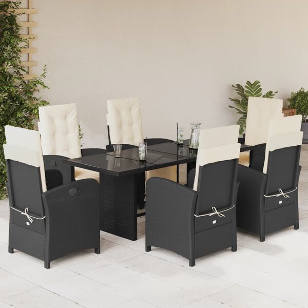 vidaXL 7 Piece Garden Dining Set with Cushions Beige Poly Rattan