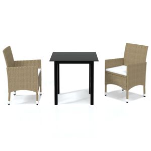 vidaXL 3 Piece Garden Dining Set with Cushions Poly Rattan Beige