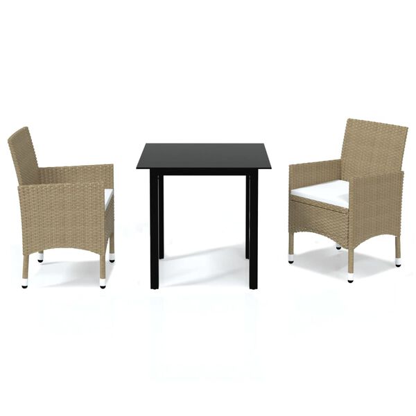 vidaXL 3 Piece Garden Dining Set with Cushions Poly Rattan Beige