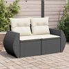 vidaXL Garden Sofa with Cushions 2-Seater Black Poly Rattan