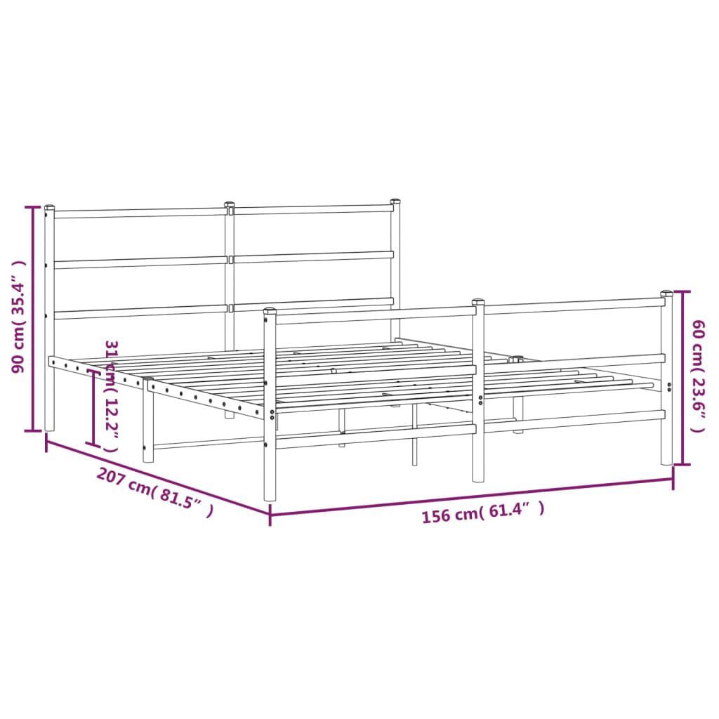 vidaXL Metal Bed Frame without Mattress with Footboard White 150x200cm