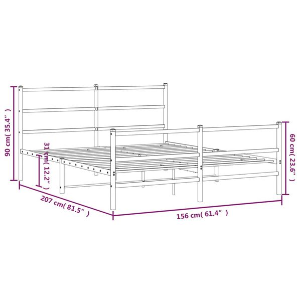 vidaXL Metal Bed Frame without Mattress with Footboard White 150x200cm