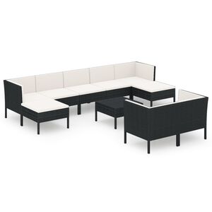 vidaXL 10 Piece Garden Lounge Set with Cushions Poly Rattan Black