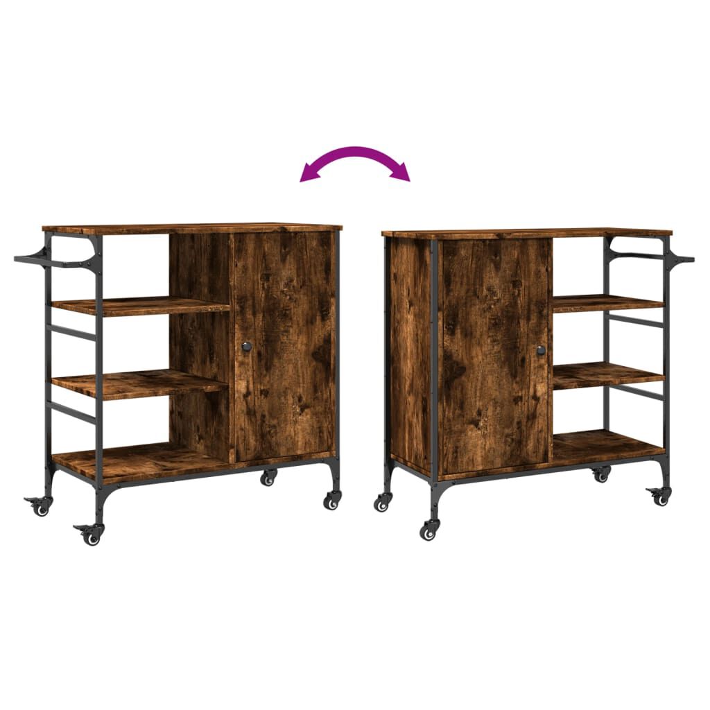 vidaXL Kitchen Trolley Smoked Oak 87.5x38.5x84.5 cm Engineered Wood