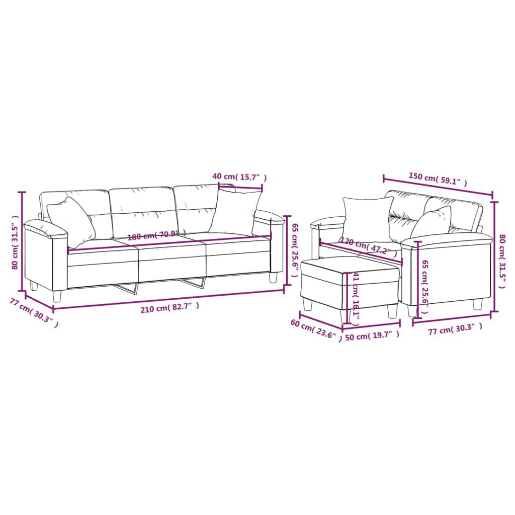 vidaXL 3 Piece Sofa Set with Pillows Dark Grey Microfibre Fabric