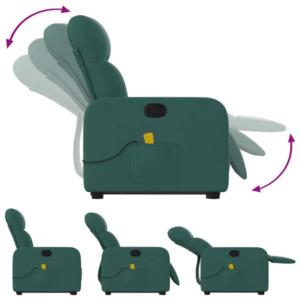 vidaXL Stand up Massage Recliner Chair Dark Green Fabric