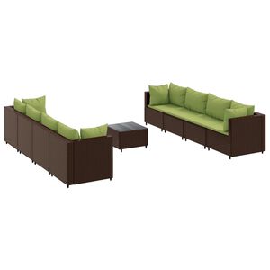 vidaXL 9 Piece Garden Lounge Set with Cushions Brown Poly Rattan