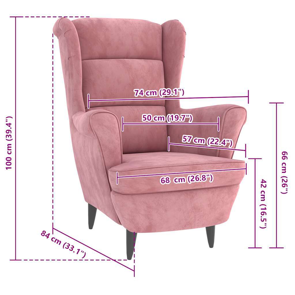 vidaXL Armchair Pink Velvet