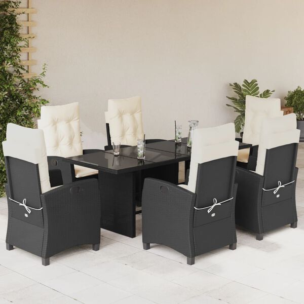 vidaXL 9 Piece Garden Dining Set with Cushions Black Poly Rattan