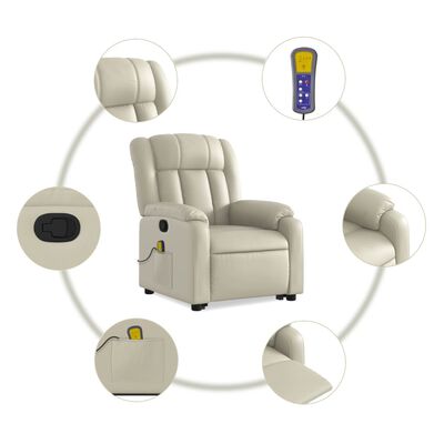 vidaXL Stand up Massage Recliner Chair Cream Faux Leather