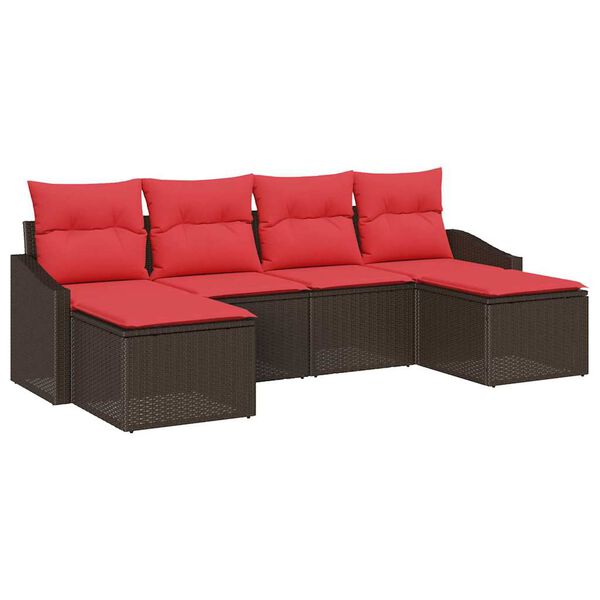 vidaXL Sofa Set with Cushion 6 pcs Brown Poly Rattan