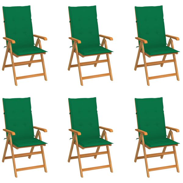 vidaXL Garden Chairs 6 pcs with Green Cushions Solid Teak Wood